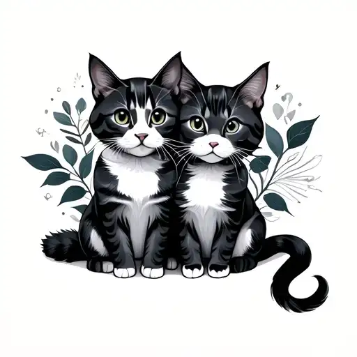 Older Brother Sister Matching With Cat Sitting