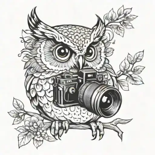 Baby Owl With Camera Space Background