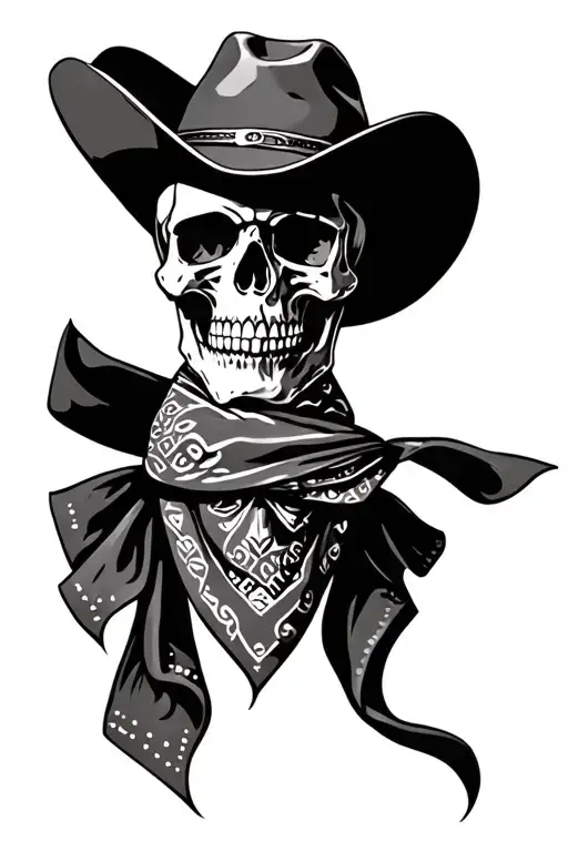 Skull Wearing Cowboy Hat And Bandana