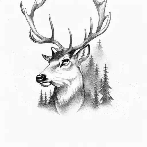 Stag In The Distance In Misty Forest For Upper Arm