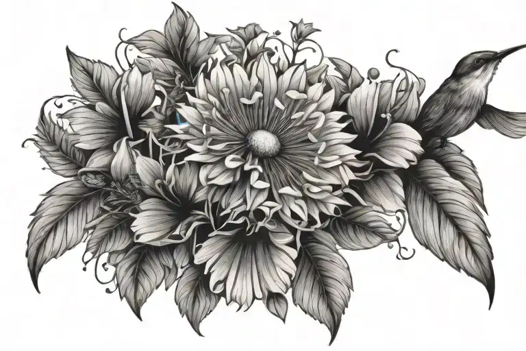 Dandelion And Birds With Hibiscus Flower