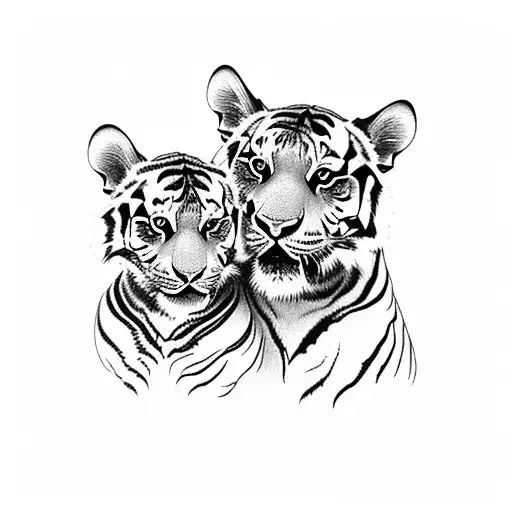 A Father Tiger With Her Female Cub