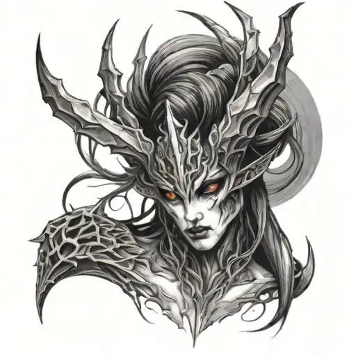 Daedric Prince Nocturnal Arachne Spooky Theme Tattoo Design