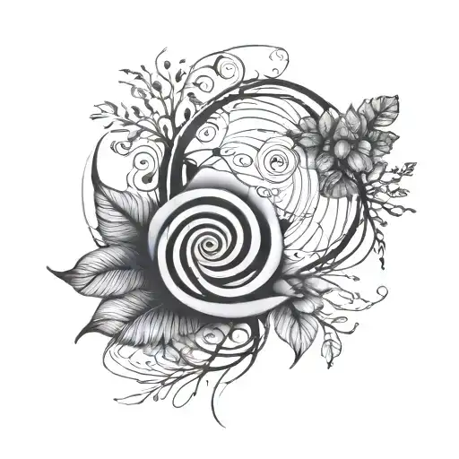 Small Minimalistic Spiral Tattoo With Nature Elements For A Woman