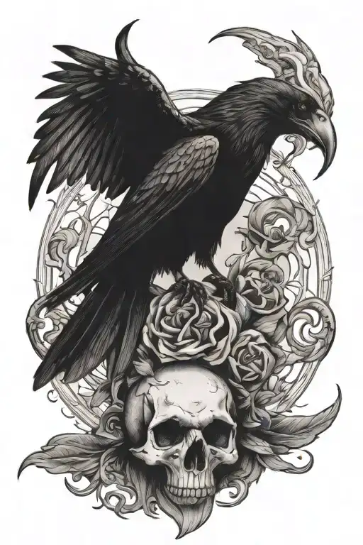 Scary Crow Sit On Goat Skull