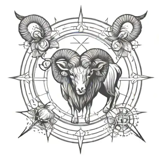 Aries Minimalist Sign That Represents Energy And Strength With A Combined Compass