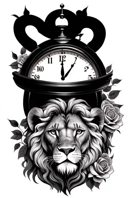 Lion With Clock Behind And Roses And Shading On The Clock