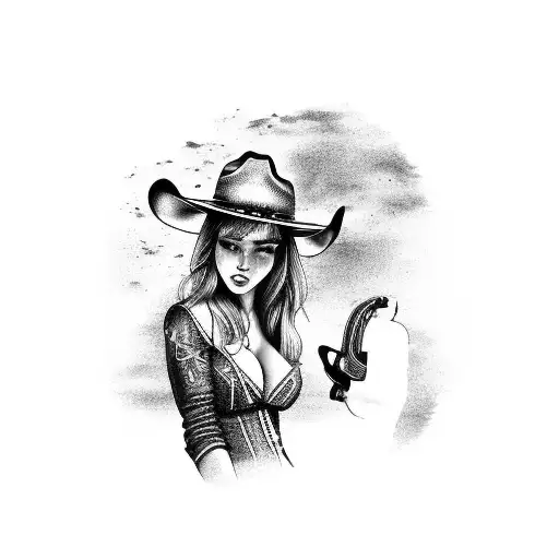 An Alluring Woman With A Cowboy Hat And Cowboy Boots In A Seductive Pose