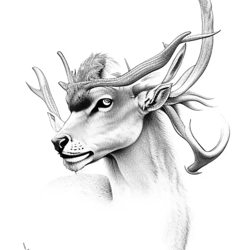 A Black-grey Tattoo Of A Faun Nature