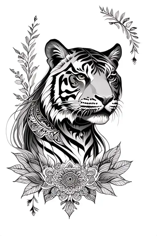 Mandala Border And Female Inside Tiger Head Forearm