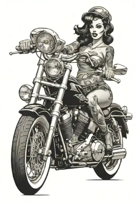 Pinup Girl On Harley Davidson Low Rider With The Number 75 In Background