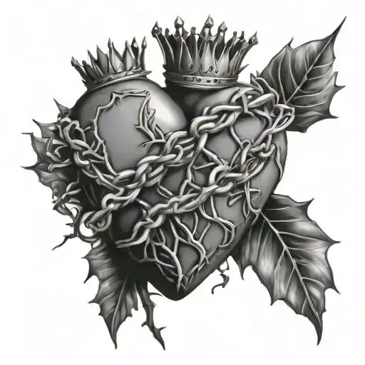 Realistic Heart With Crown Of Thorns Wrapped