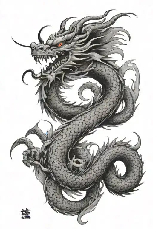 Japanese Dragon With A Samurai Standing