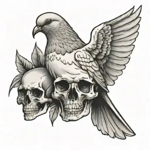 Dove With Skull Behind A Layer