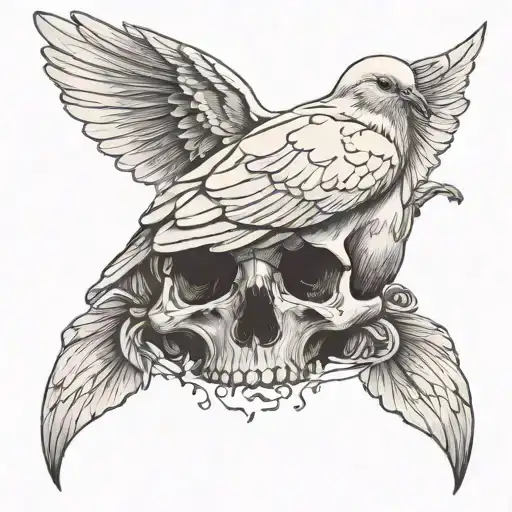 Dove Partially Covering Skull
