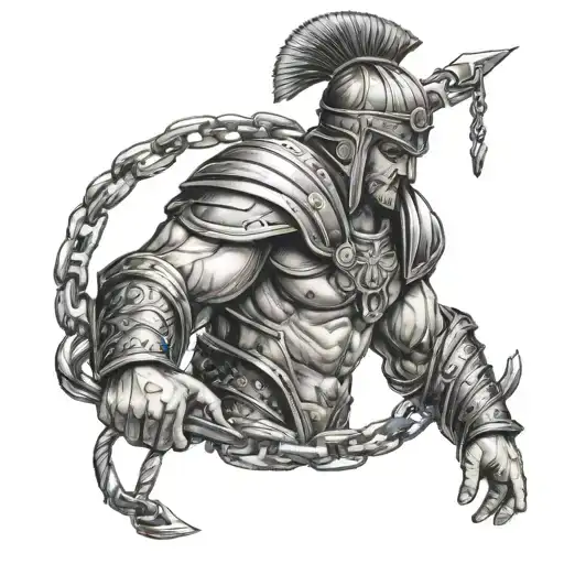 A Gladiator Holding A Broken Chain Symbolizing Freedom And Success