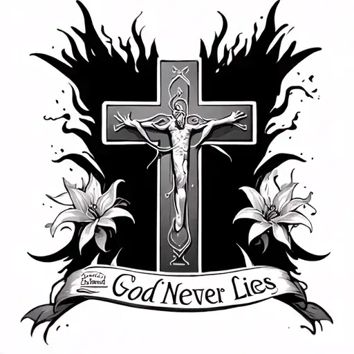 Christian Cross With Lycoris And Arabic Writing God Never Lies