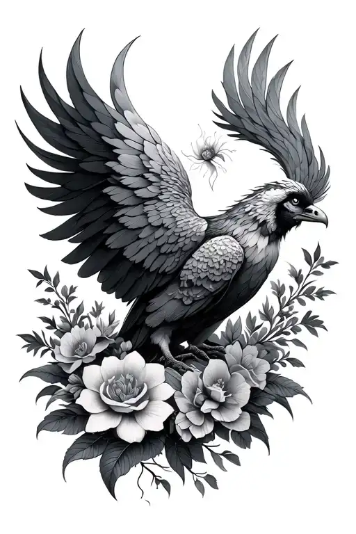 Phoenix Bird Flowers Surrounding