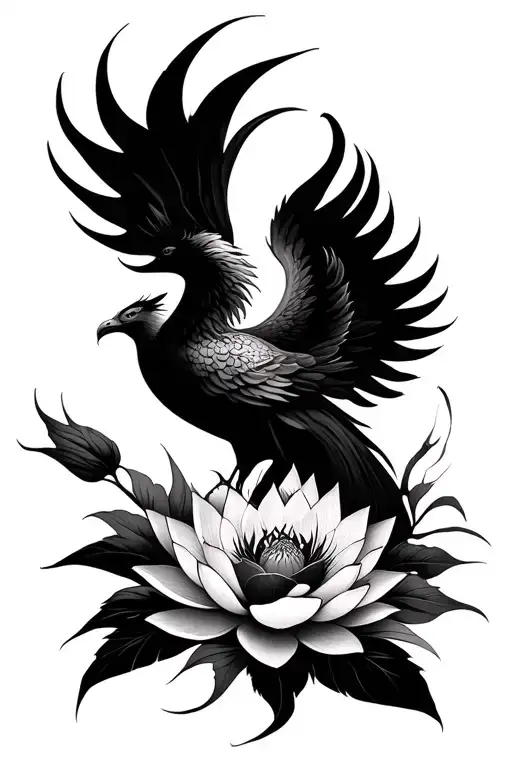 Phoenix With Lotus Flower