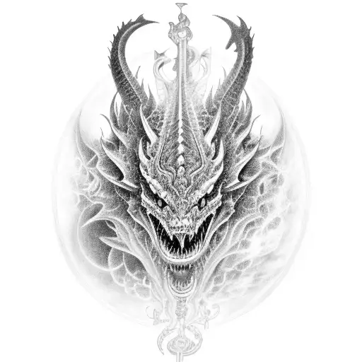 An Intricate Black-grey Tattoo Of A Dragon Made Up Of Various Mechanical Tools