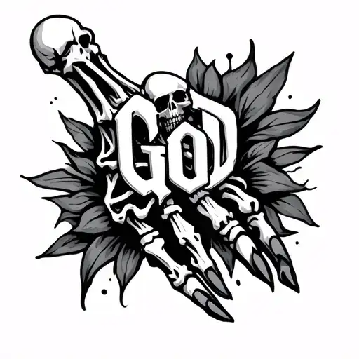 Skeleton Hand Tatto With The Word God