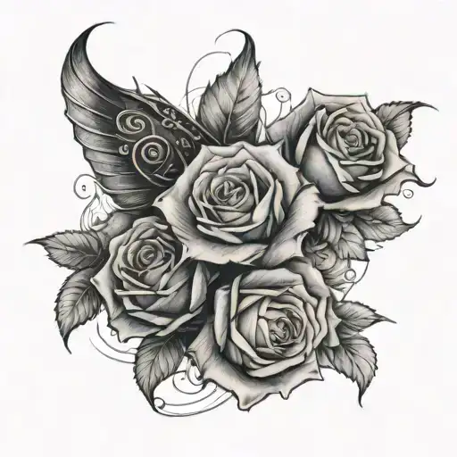 Roses On Arm Sleeve With Dragon And Butterflies On Forearm Full Sleeve Example Sketch