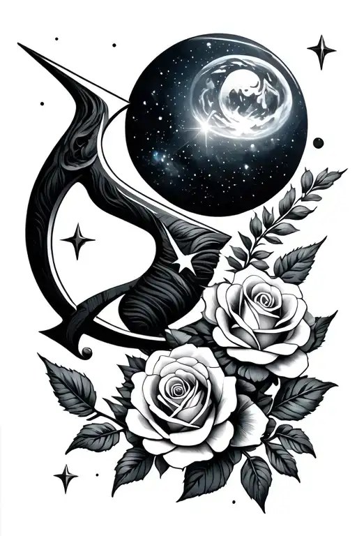 Sagittarius Symbol With Roses And Universe With Stars