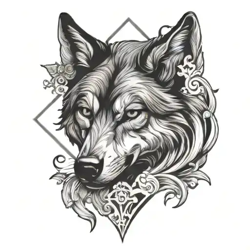 Wolf With A Background Cross