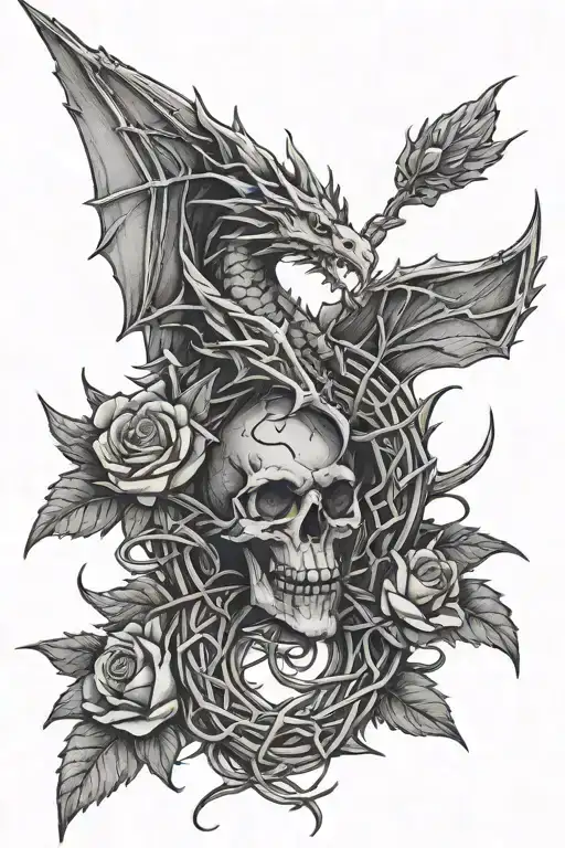 Crown Of Thorns And Dragon With Wings