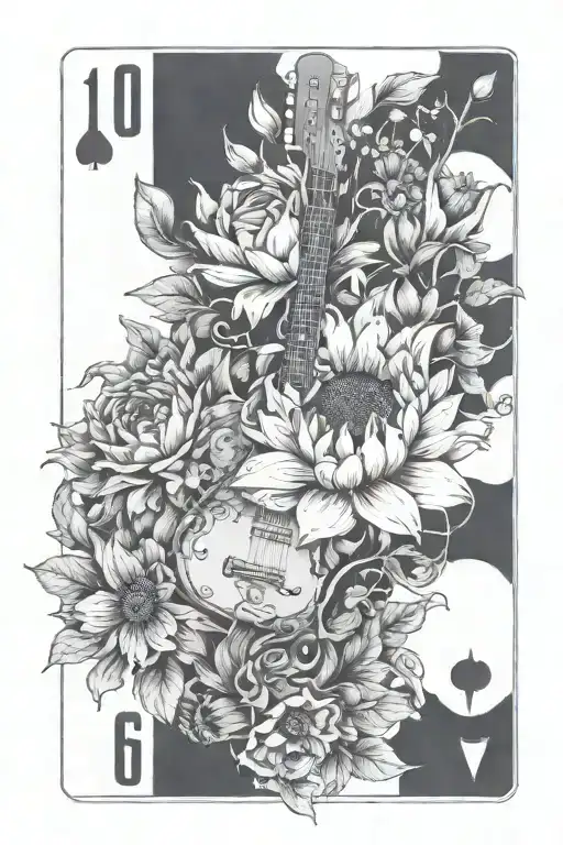 Guitar Intertwined With Sunflowers Lilies Dogwood Flowers And Forget Me Nots