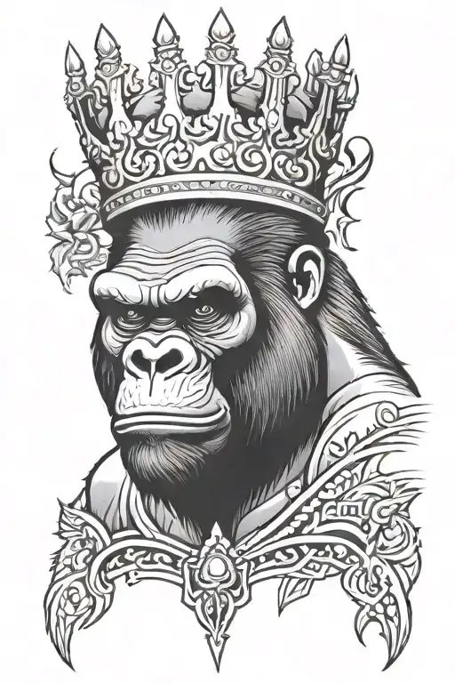Gorilla Face With A Crown And A Demon