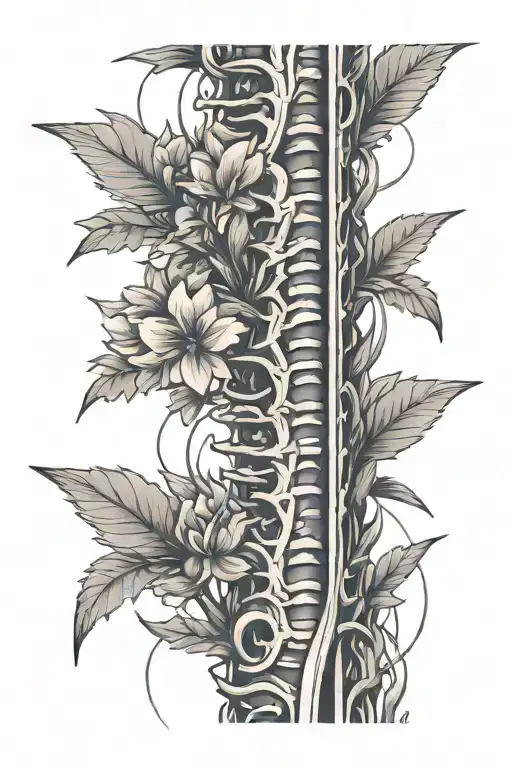 Spine Tattoo Long Minimal Line Art