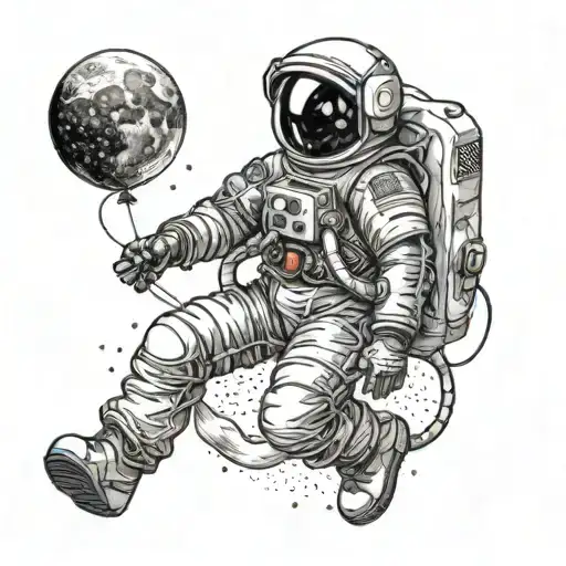 Astronaut Standing On The Moon Holding Balloons