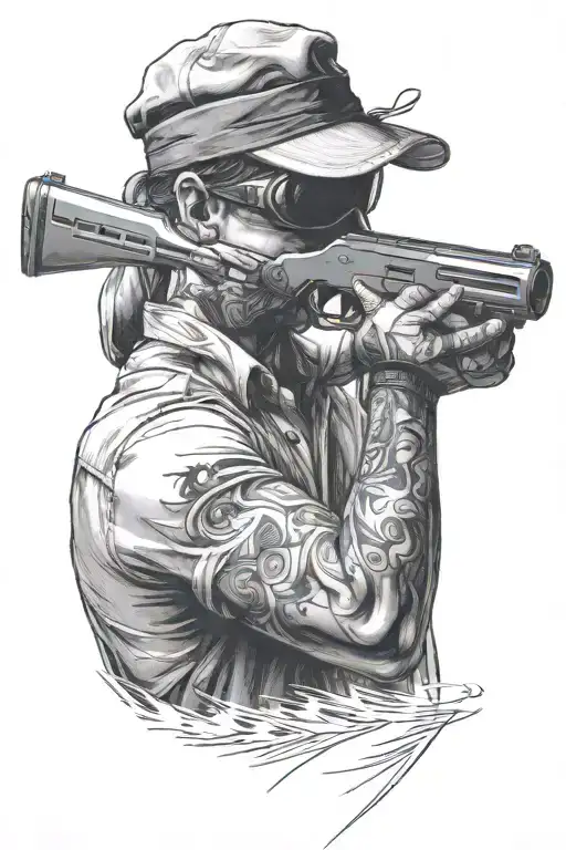 A Man Shooting A Gun Blindfolded