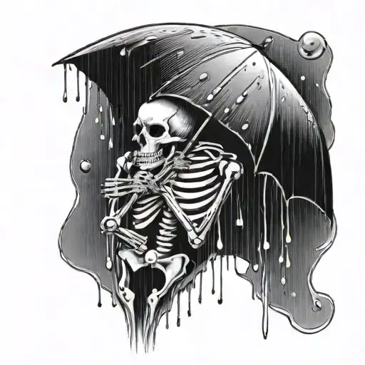 A Skeleton Holding An Umbrella With Rain Drops Underneath The Umbrella