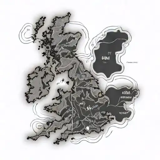 An Outline Of United Kingdom Map With A Line From Lands End To John O Groats