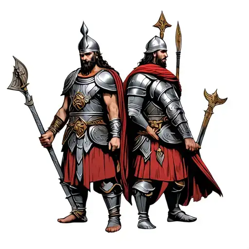 Roman Soldier And Viking Standing Back To Back