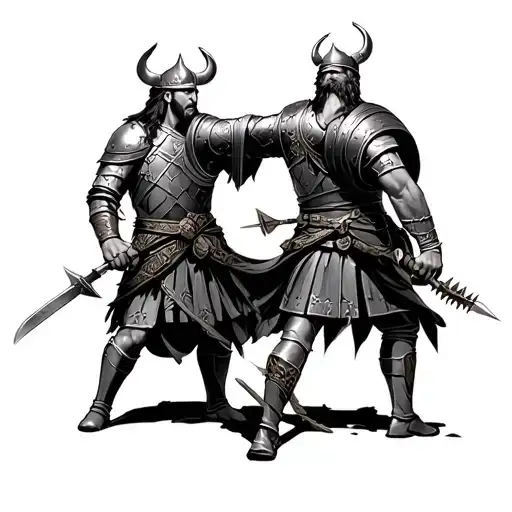 Roman Soldier And Viking Duelling