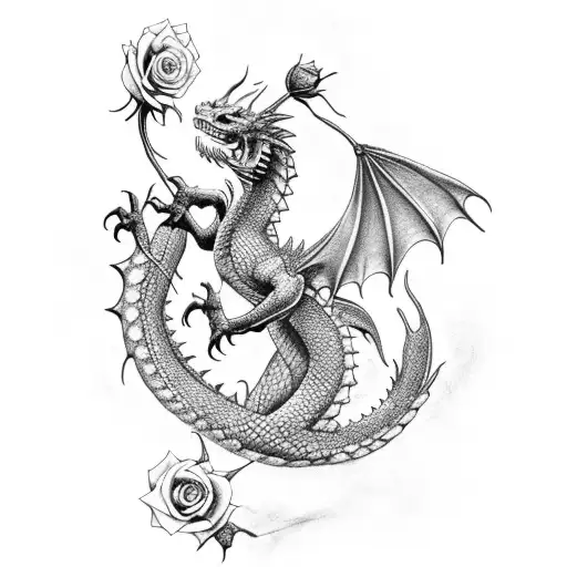 Ancient Dragon Holding A Rose