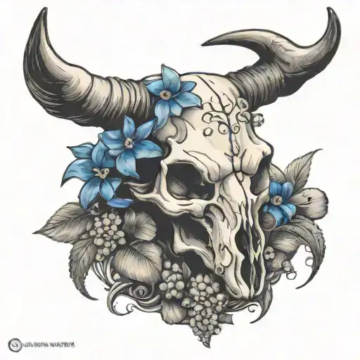 Long Horn Skull With Bluebonnets Wrapped