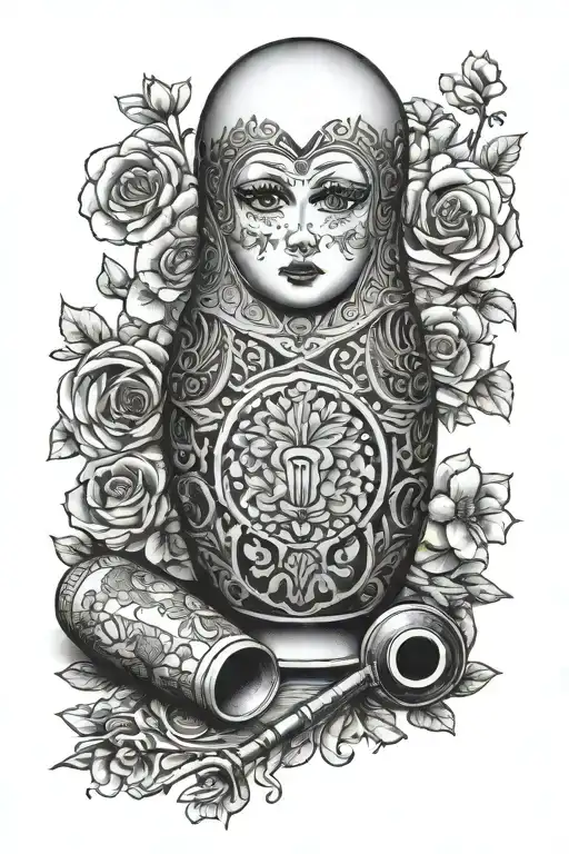 Russian Nesting Doll With Jeweler's Tools Black Ink