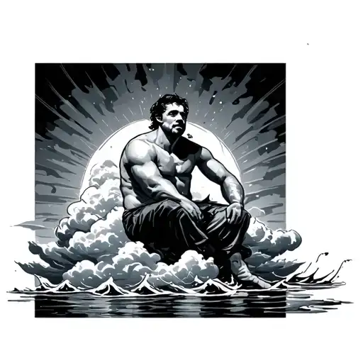 Man Sitting On Cloud With Water Cycling Around Him