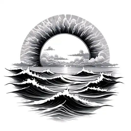 The Sun Of The Ocean With Calm Waves And Slight Clouds