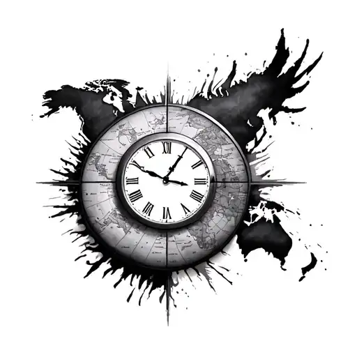 World Map With Clock Shoulder Sleeve