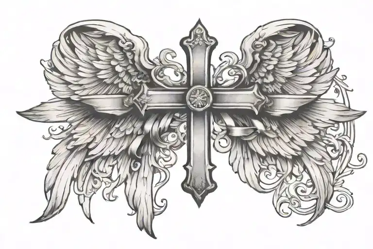 Cross With Wings With A Ribbon With Roman Numerals