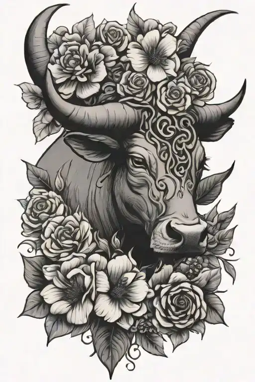 Taurus Symbol With Growing Flowers