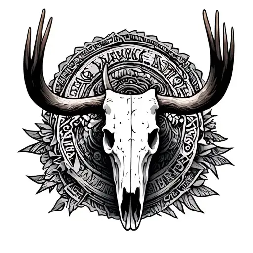 Moose Skull With Polinesian Signs