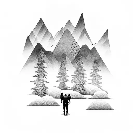 Mountain Range With A Motorbike Riding Through