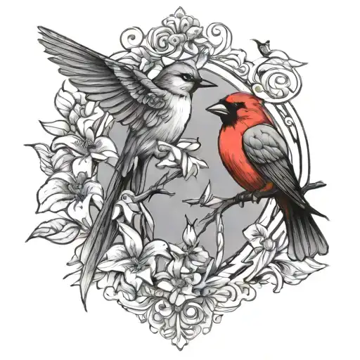 Cardinal And Hummingbird For Mom
