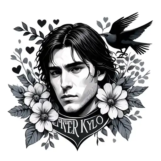 The Name Carter-kylo With Flowers And Hearts And A Bird